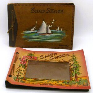 Vintage 1940s Snap Shots Photo Albums Set Of 2- 9.5x6.5" Boats  20B